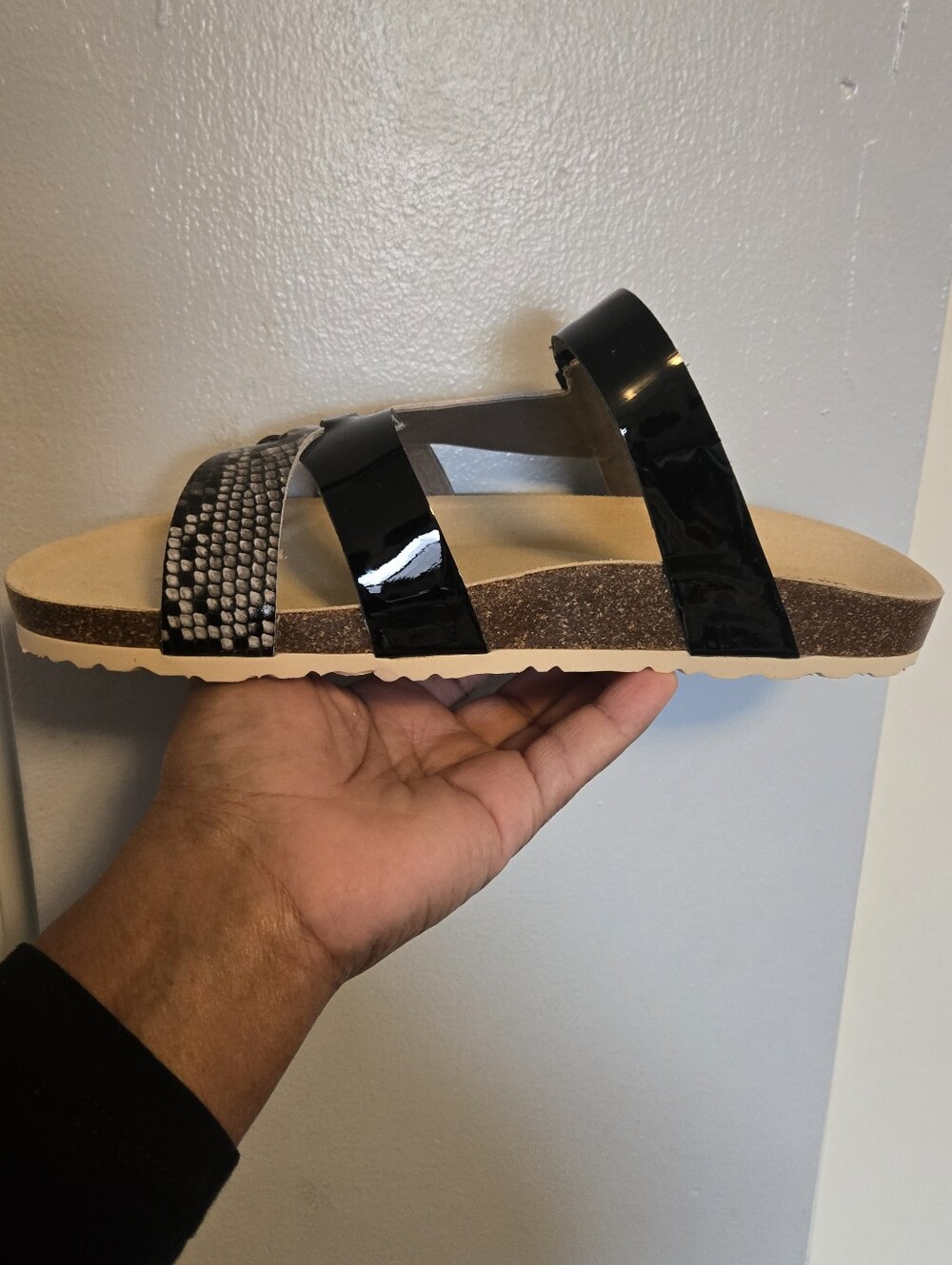 David Tate Black and Snake-Print Women’s Slide Sandals